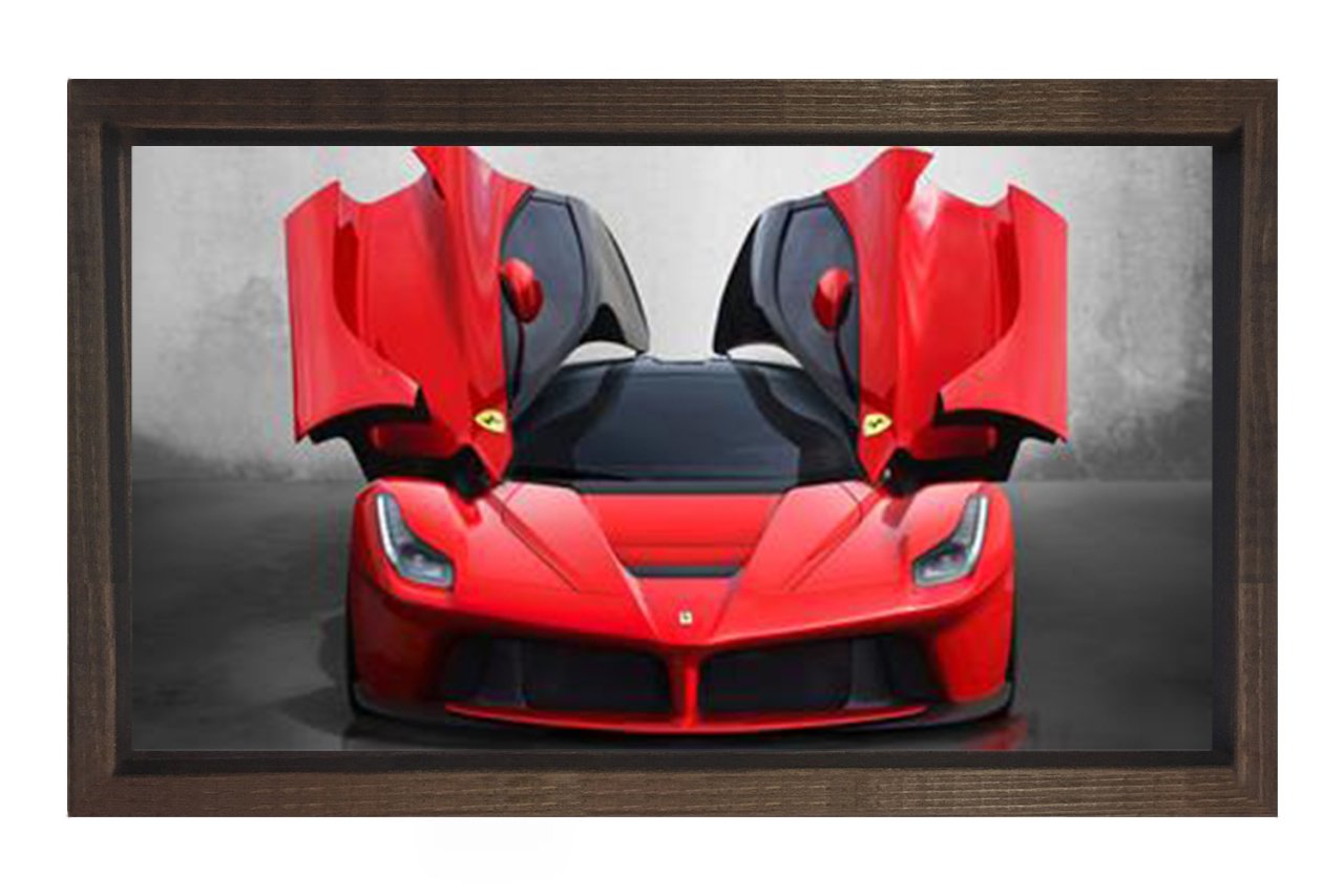 Kapıları Yukarı Açık Ferrari Tablosu Kahverengi Ahşap Çerçeve - 50x70