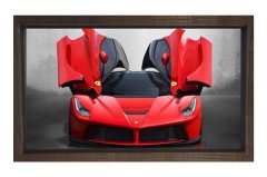 Kapıları Yukarı Açık Ferrari Tablosu Kahverengi Ahşap Çerçeve - 50x70