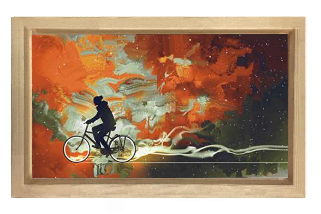 Soyut Bisiklet Yolu Tablosu Naturel Ahşap Çerçeve - 50x70