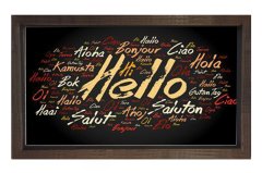 Hello Hola Merhaba Tablosu Kahverengi Ahşap Çerçeve - 45x30