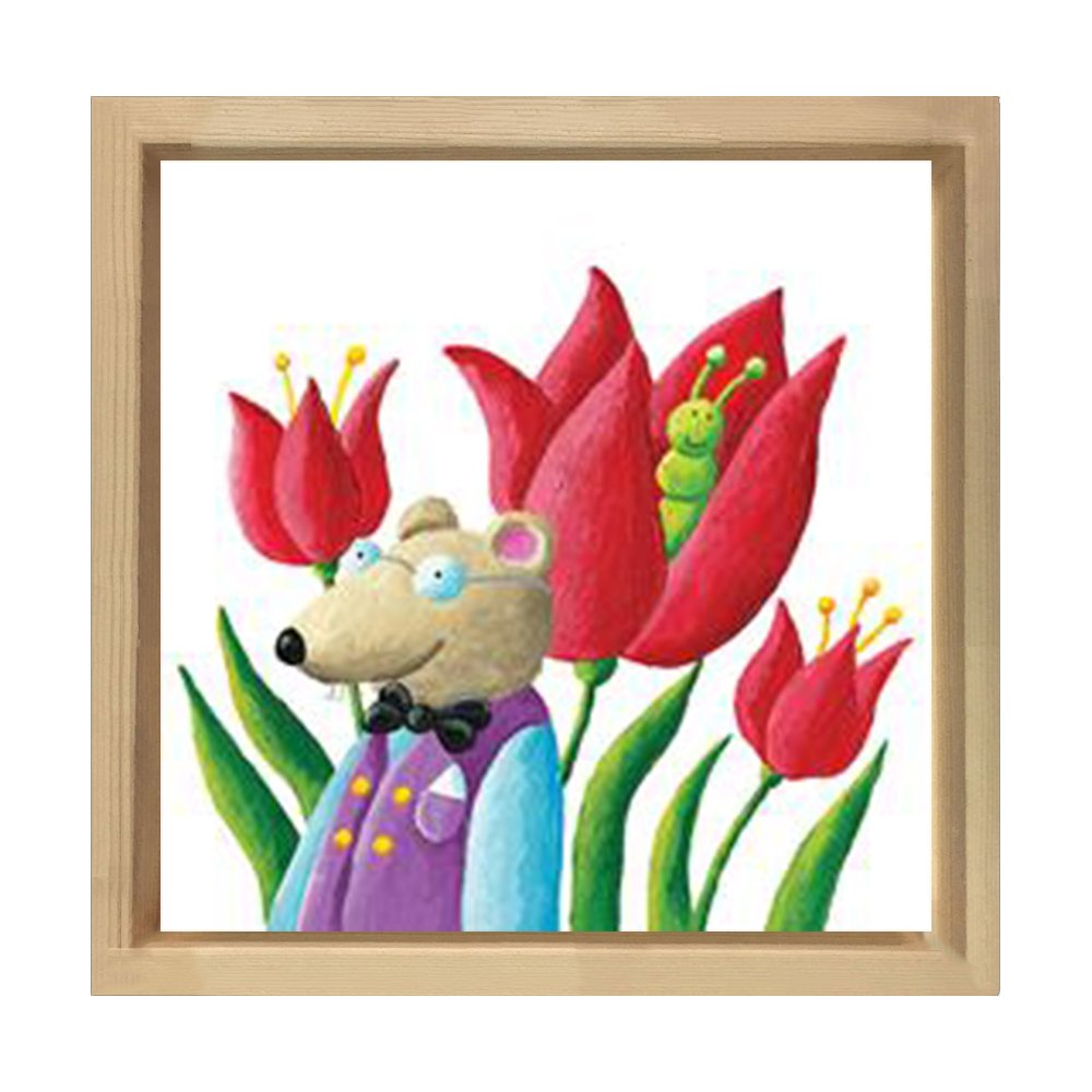 Proteson Fare Çiçekler Tablosu Naturel Ahşap Çerçeve - 50x50