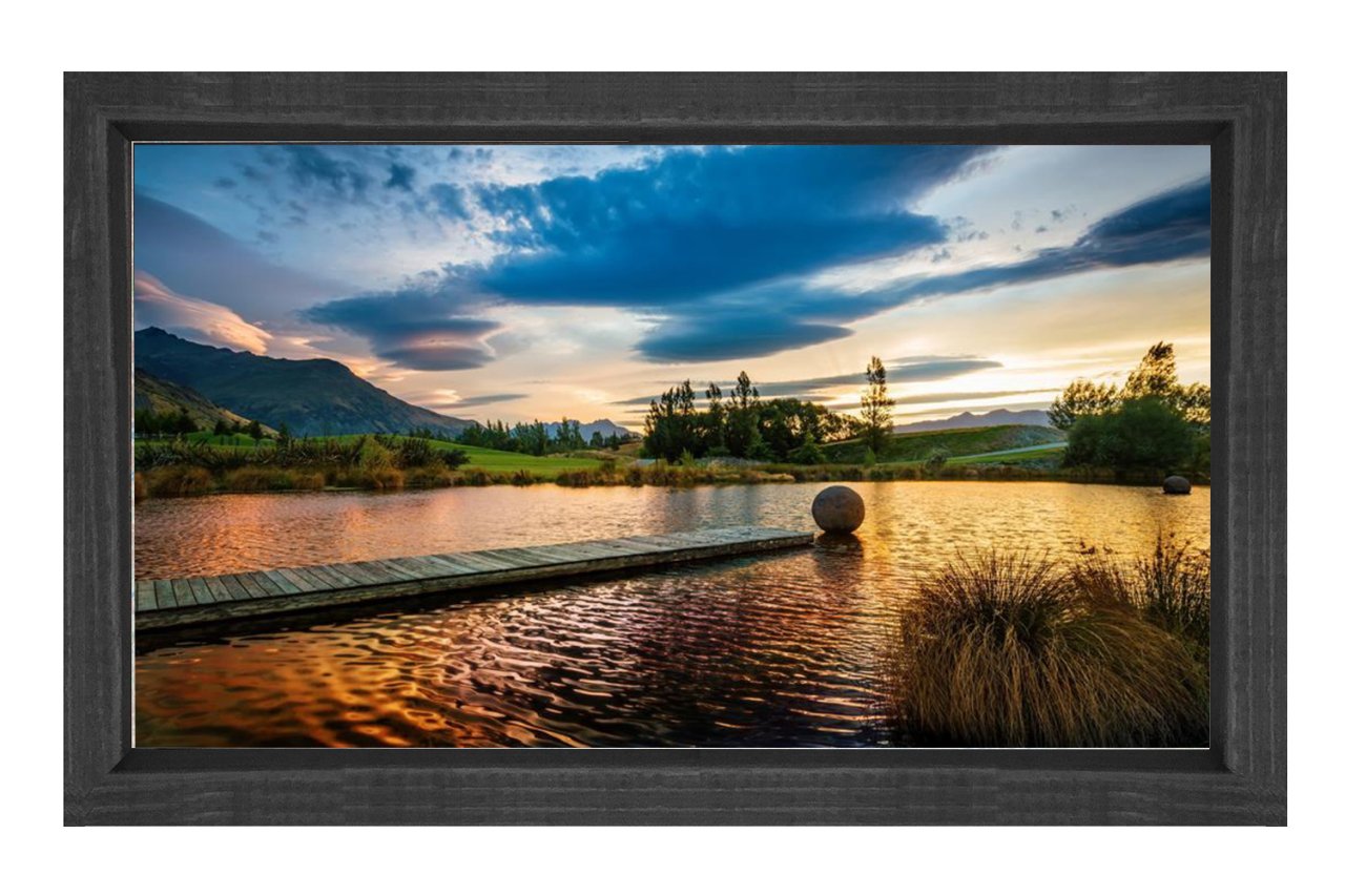 Gün Batımı Göl Ve Doğa Tablosu Siyah Ahşap Çerçeve - 50x90