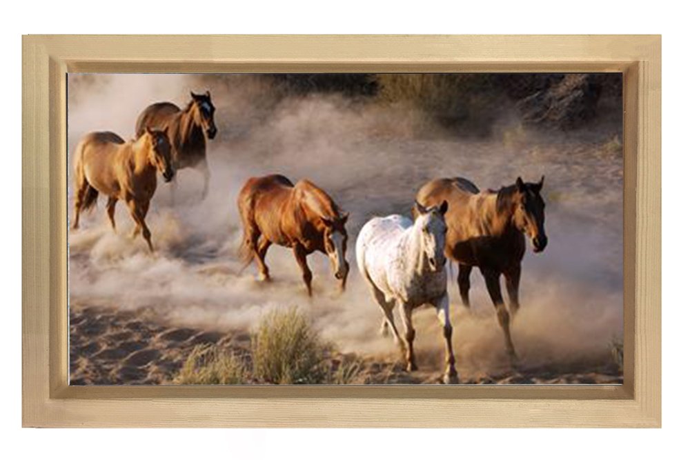 Gezgin Vahşi Atlşar Tablosu Naturel Ahşap Çerçeve - 70x100