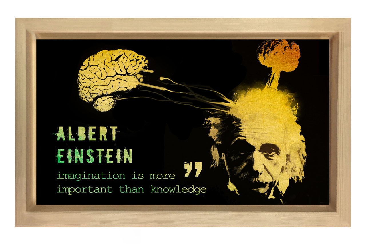 Albert Einstein Tablosu Naturel Ahşap Çerçeve - 70x100