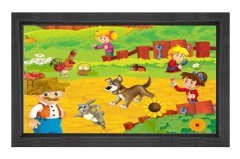 Sevimli Hayvanlar Ve Çoçuklar Tablosu Siyah Ahşap - 50x90
