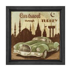 Vintage İstanbul Araba Tablosu Siyah Ahşap Çerçeve - 90x90
