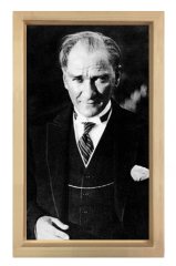 Atatürk-Siyah Beyaz Tablosu Naturel Ahşap - 70x100