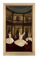 Mevlevi Dervişleri Tablosu Naturel Ahşap Çerçeve - 50x70