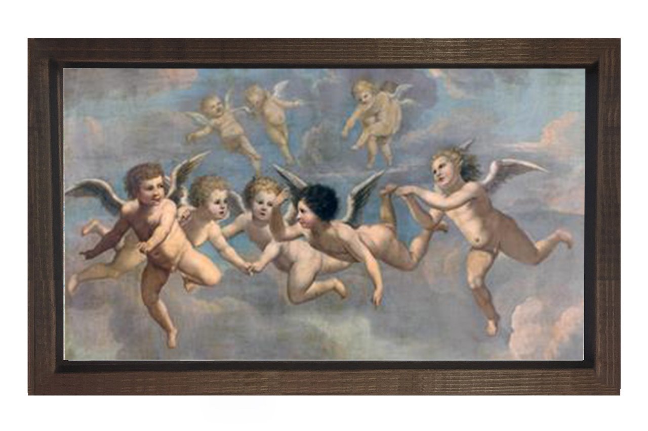 Küçük Melekler Tablosu Kahverengi Ahşap Çerçeve - 50x70