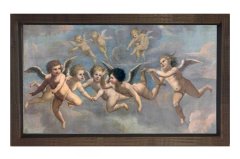 Küçük Melekler Tablosu Kahverengi Ahşap Çerçeve - 50x70