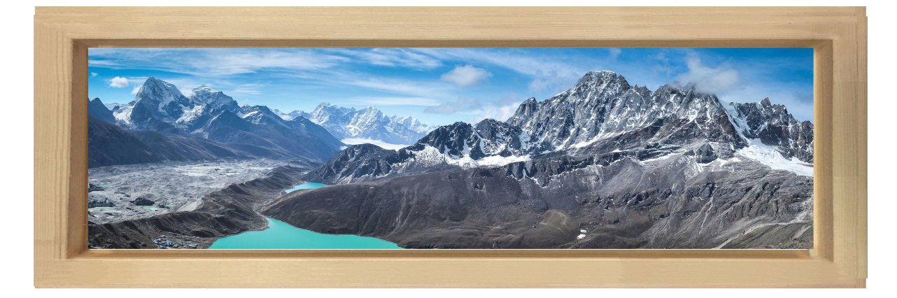 Karlı Dağ Manzarası Tablosu Naturel Ahşap Çerçeve - 90x30