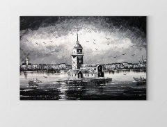 Kız Kulesi Siyah Beyaz Tablosu Çerçevesiz - 100x150