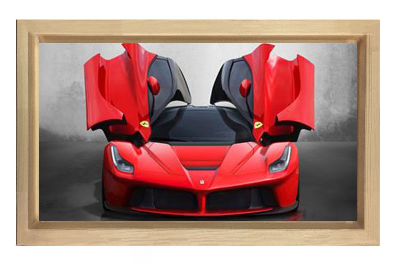 Kapıları Yukarı Açık Ferrari Tablosu Naturel Ahşap Çerçeve - 50x90