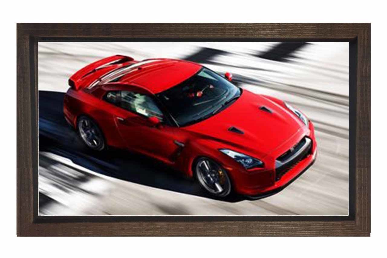 Kırmızı Araba Tablosu Kahverengi Ahşap Çerçeve - 100x150