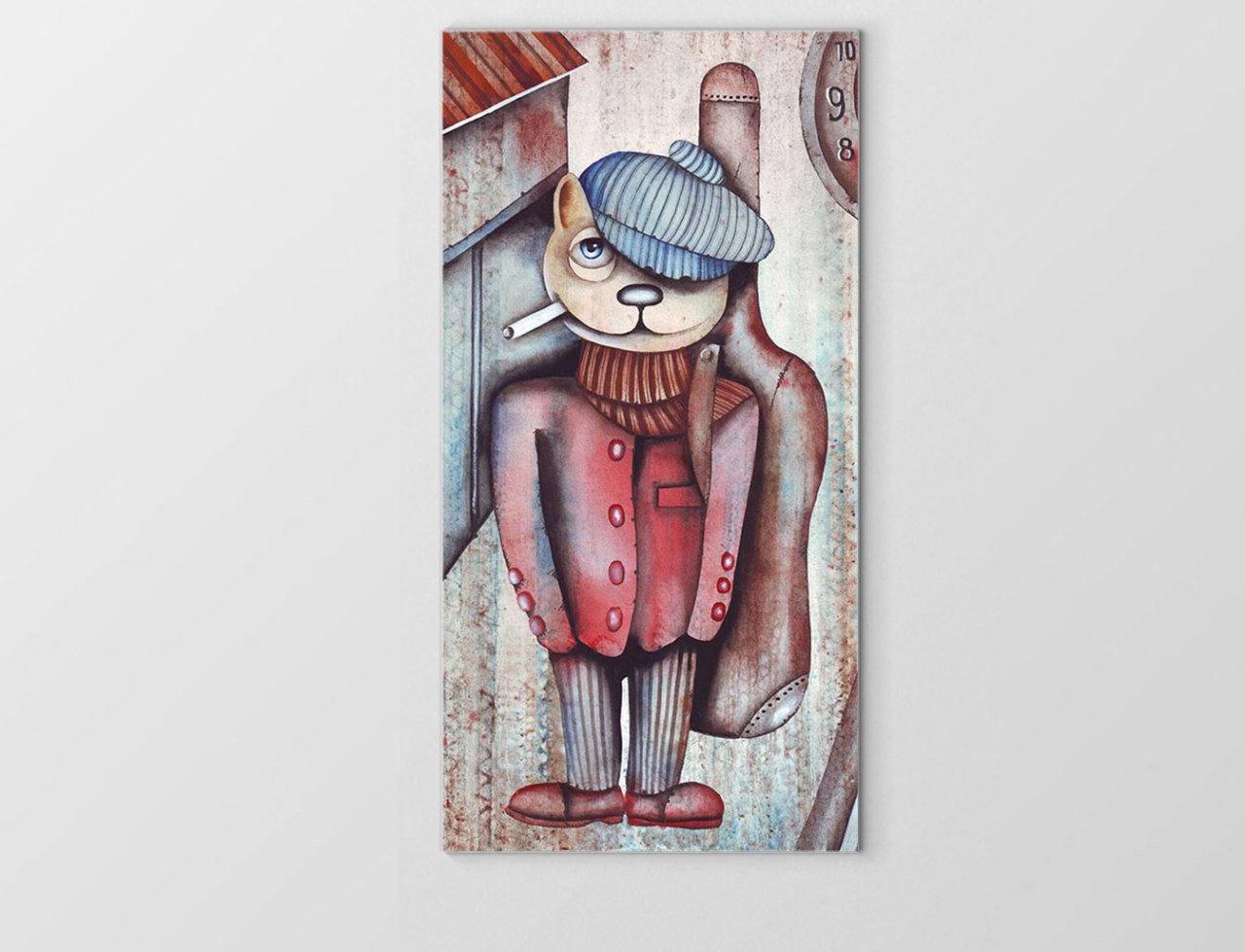 Sigara İçen Kedi Tablosu Çerçevesiz - 50x90