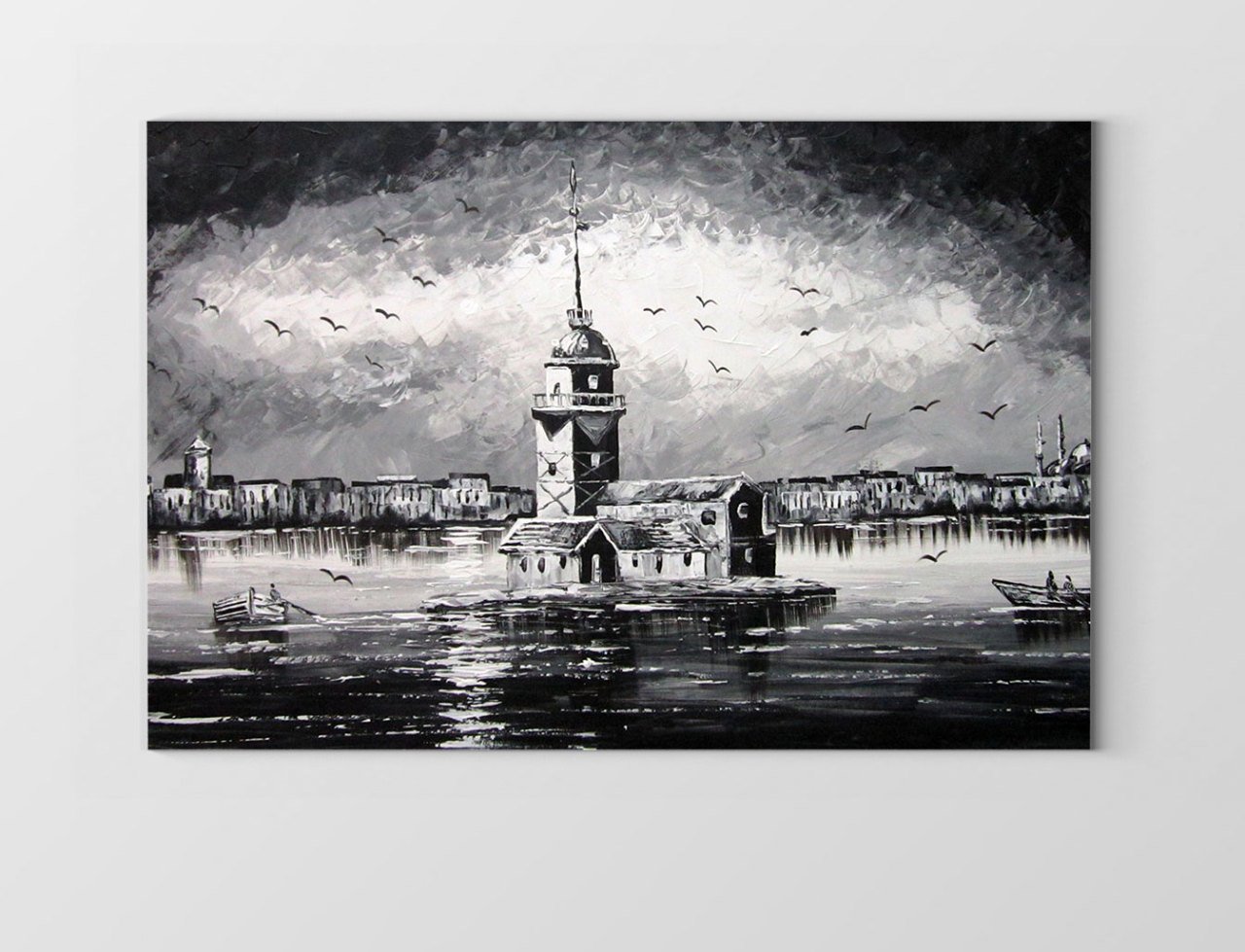 Kız Kulesi Siyah Beyaz Tablosu Çerçevesiz - 40x60