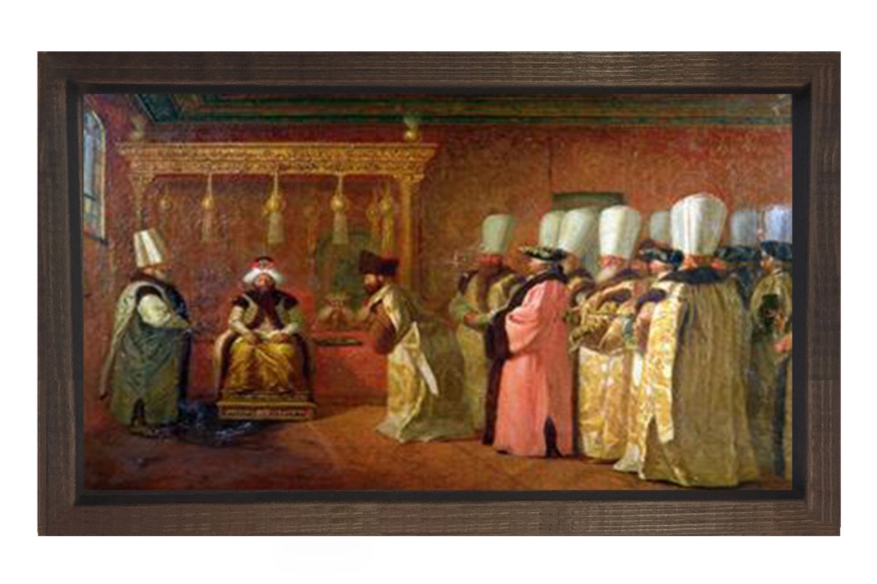 Osmanlı Divanı Tablosu Kahverengi Ahşap Çerçeve - 50x70