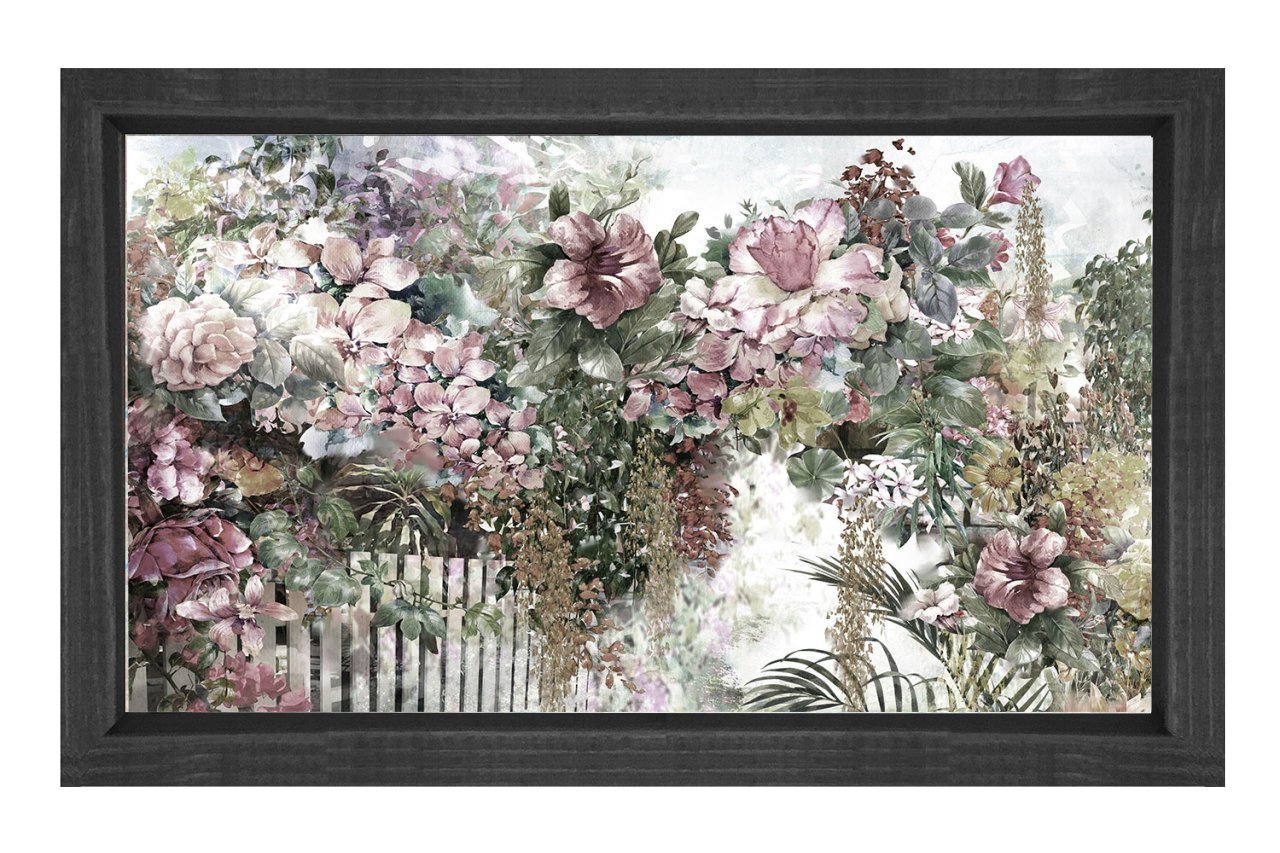 Pembe Beyaz Çiçeklik Tablosu Siyah Ahşap - 50x90