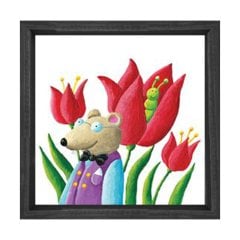 Proteson Fare Çiçekler Tablosu Siyah Ahşap Çerçeve - 60x60