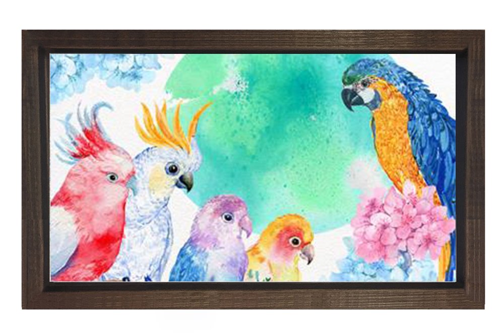 Papağanlar Tablosu Kahverengi Ahşap Çerçeve - 45x30