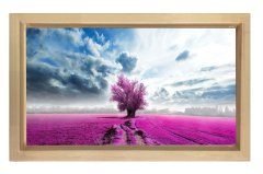 Lavanta Tarlası Mor Ağaç Manzara Tablosu Naturel Ahşap Çerçeve - 100x150