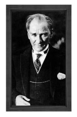 Atatürk-Siyah Beyaz Tablosu Siyah Ahşap - 50x90
