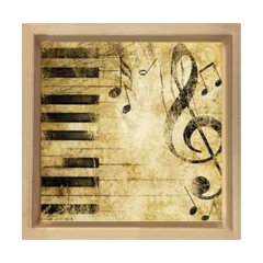 Nota ve Piyano Tablosu Naturel Ahşap Çerçeve - 60x60