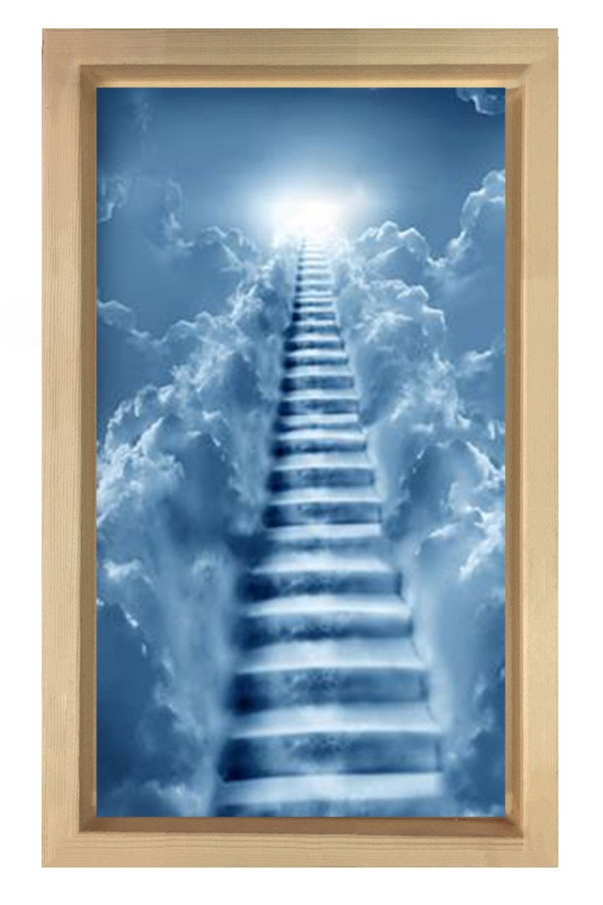 Gökyüzüne Merdiven Tablosu Naturel Ahşap Çerçeve - 50x70