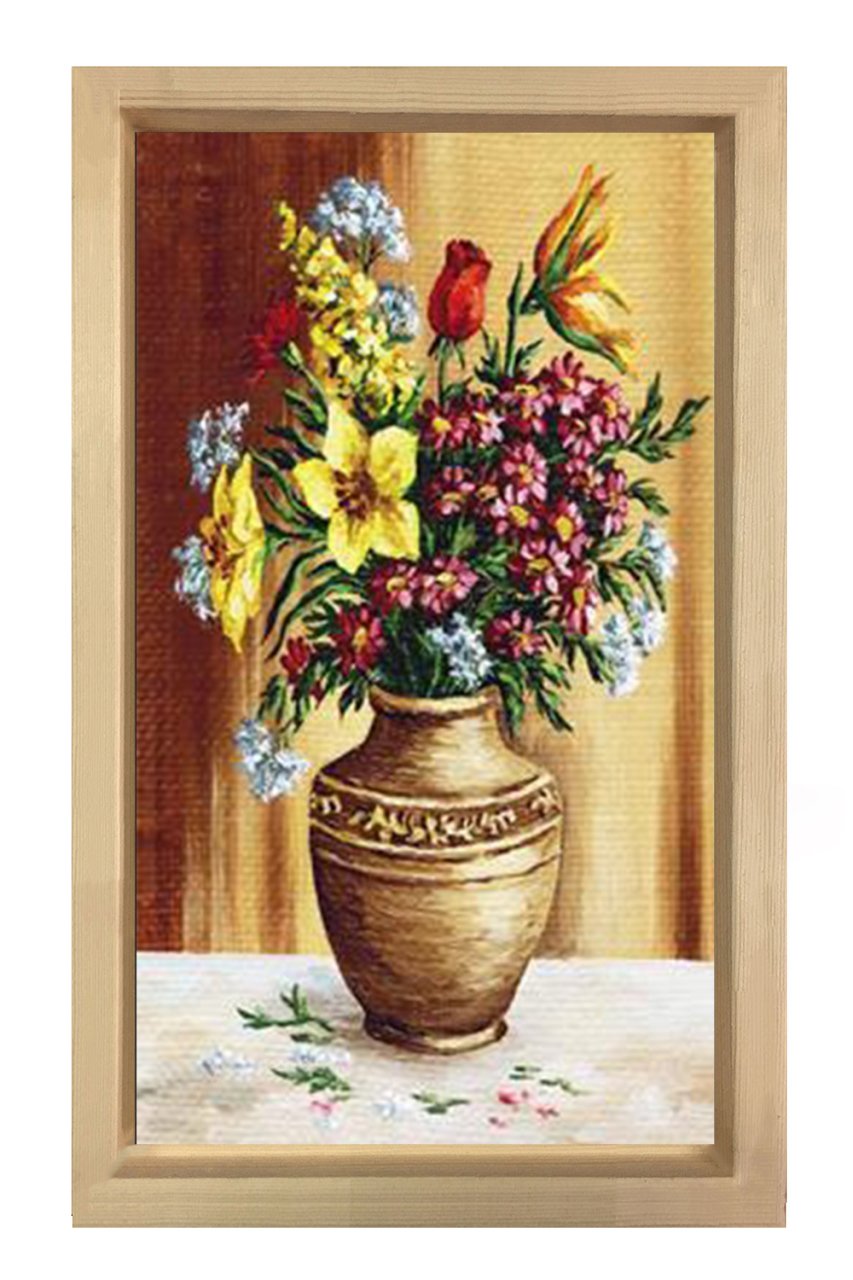 Vazoda Çiçek Natürmort Tablosu Naturel Ahşap - 40x60