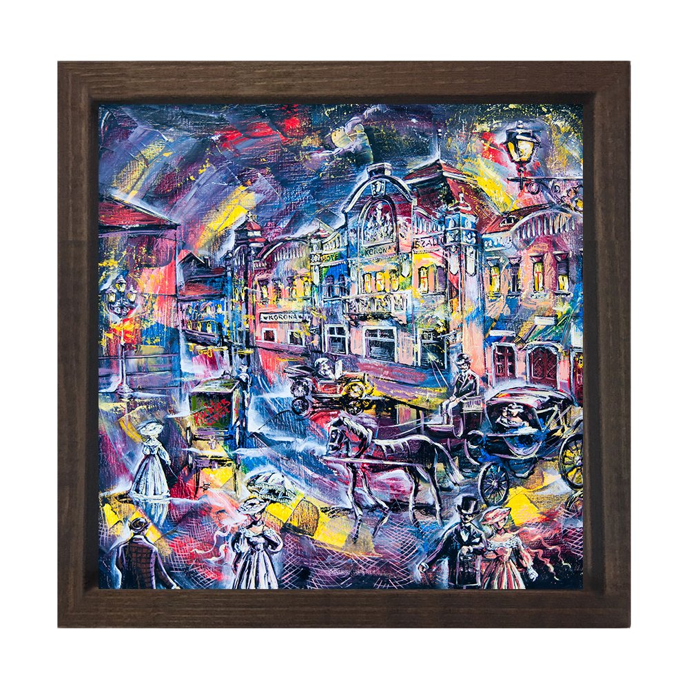 Soyut Reprodüksiyon Tablosu Kahverengi Ahşap Çerçeve - 50x50