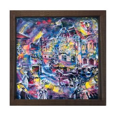 Soyut Reprodüksiyon Tablosu Kahverengi Ahşap Çerçeve - 50x50