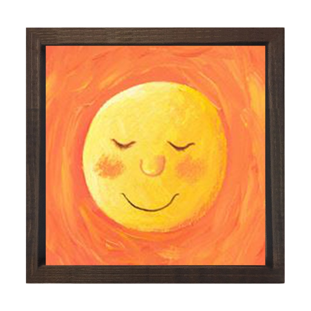 Güneş Gülen Tablosu Kahverengi Ahşap Çerçeve - 50x50