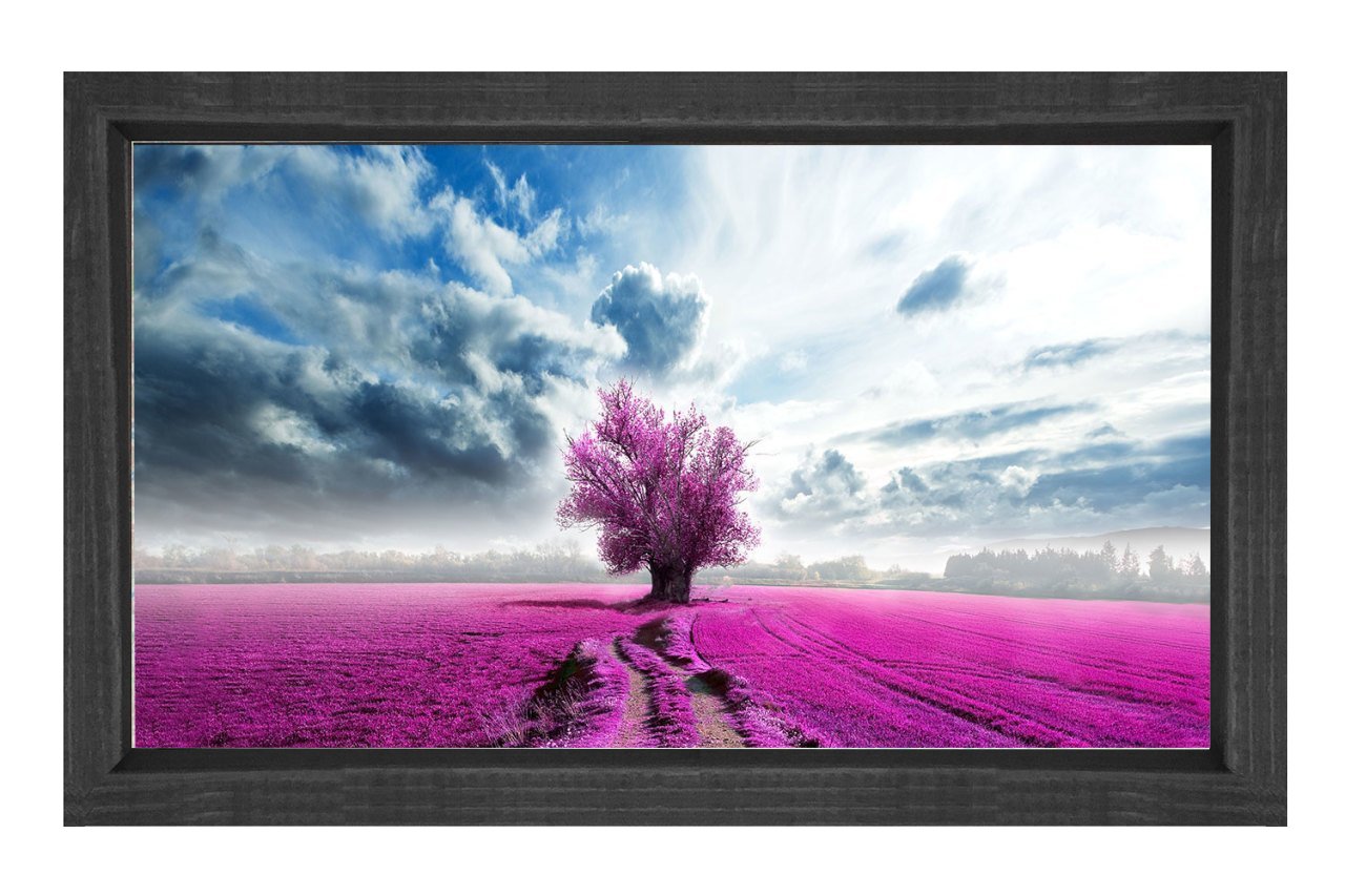 Lavanta Tarlası Mor Ağaç Manzara Tablosu Siyah Ahşap Çerçeve - 100x150
