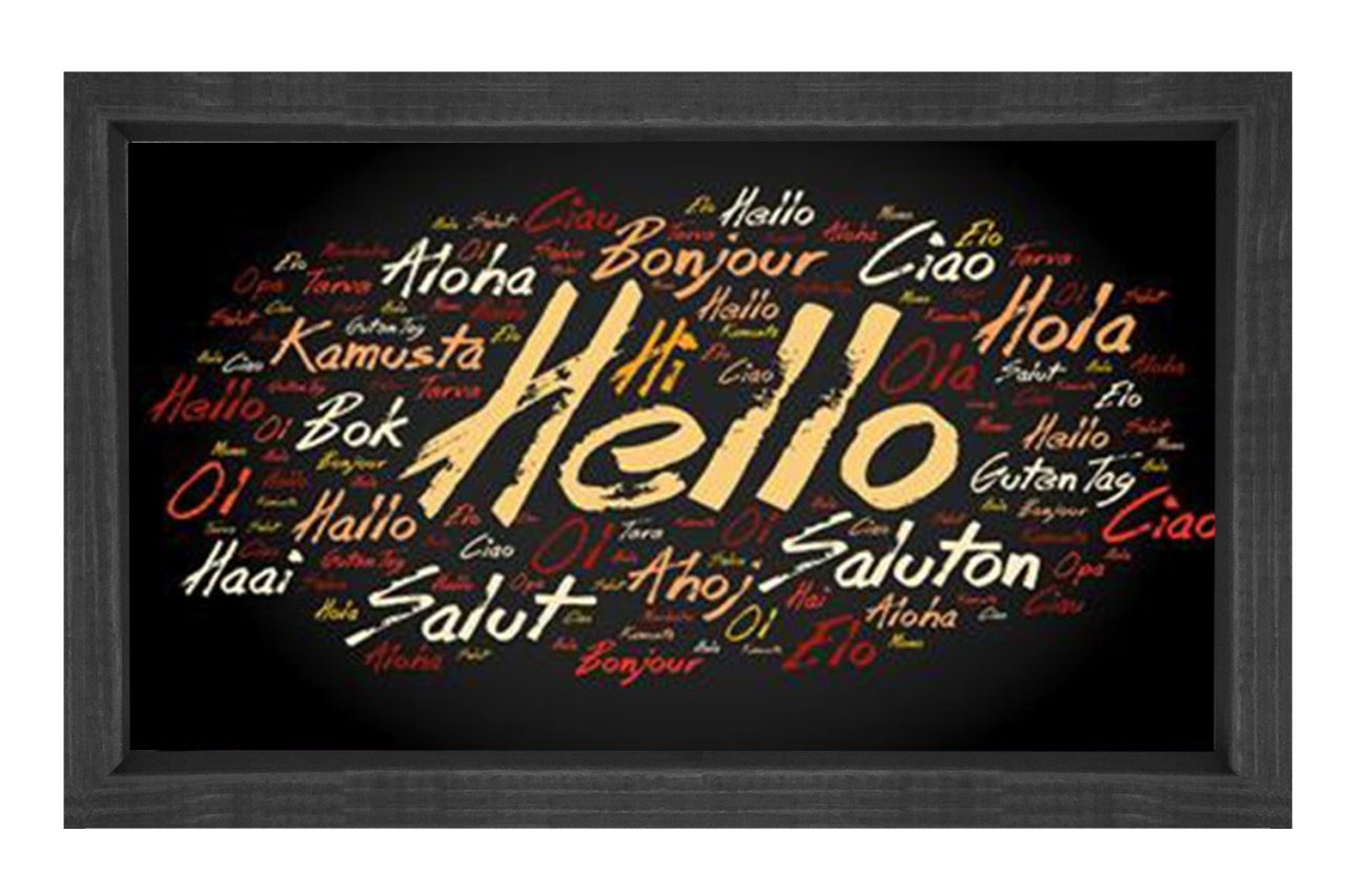 Hello Hola Merhaba Tablosu Siyah Ahşap Çerçeve - 50x90