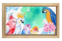 Papağanlar Tablosu Naturel Ahşap Çerçeve - 45x30
