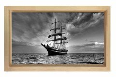 Siyah Beyaz Gemi  Tablosu Naturel Ahşap Çerçeve - 40x60