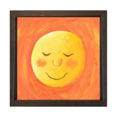Güneş Gülen Tablosu Kahverengi Ahşap Çerçeve - 70x70