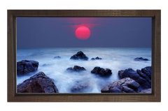Güneş Batımı ve Deniz Kayalıkları Tablosu Kahverengi Ahşap Çerçeve - 40x60