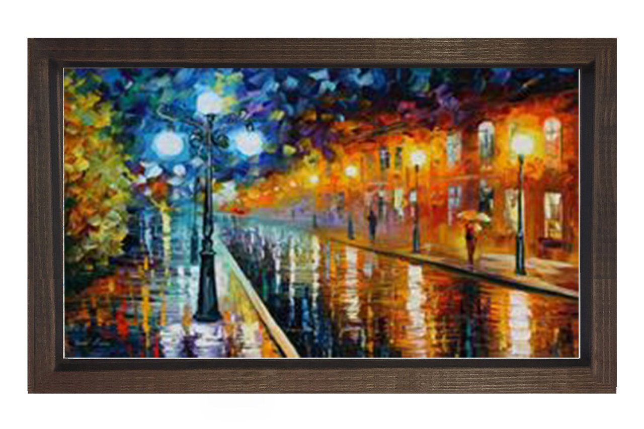 Gece Sokakları Tablosu Kahverengi Ahşap - 45x30