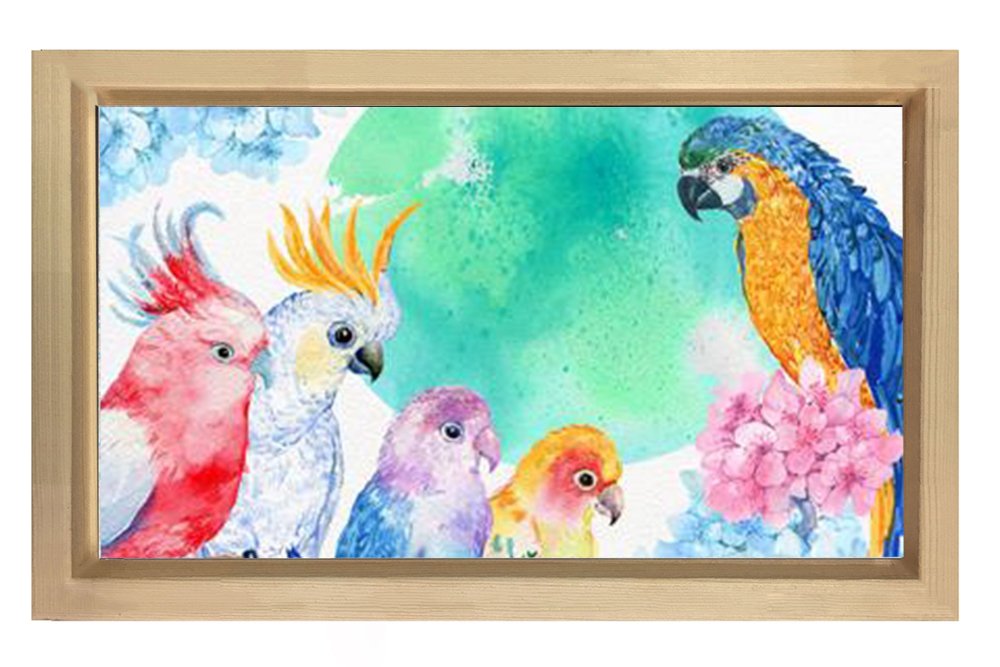 Papağanlar Tablosu Naturel Ahşap Çerçeve - 50x90