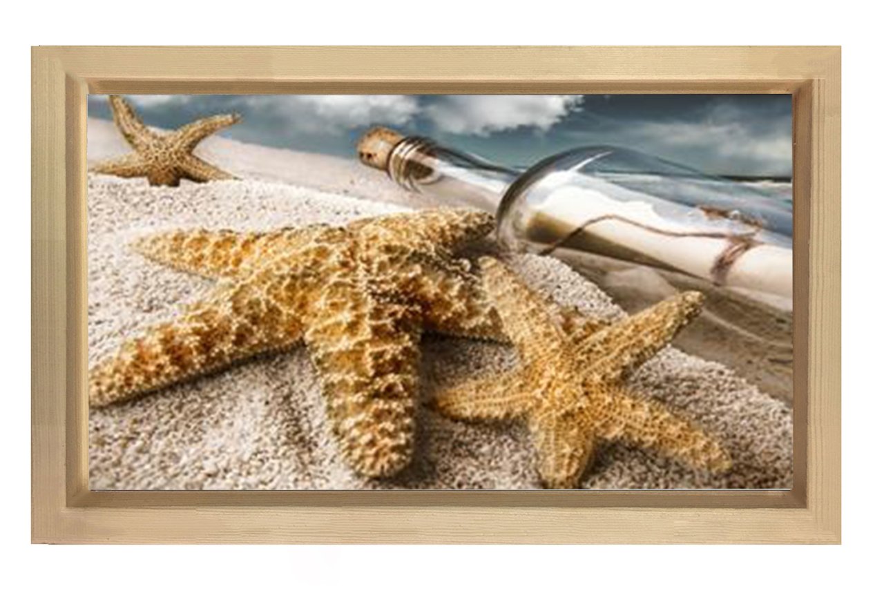 Deniz Yıldızları  Ve Şişe Tablosu Naturel Ahşap Çerçeve - 40x60