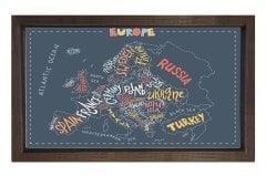 Ülke İsimleri Tipografi Tablosu Kahverengi Ahşap Çerçeve - 100x200