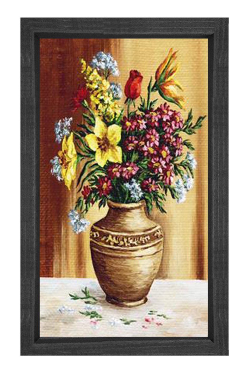 Vazoda Çiçek Natürmort Tablosu Siyah Ahşap - 100x150
