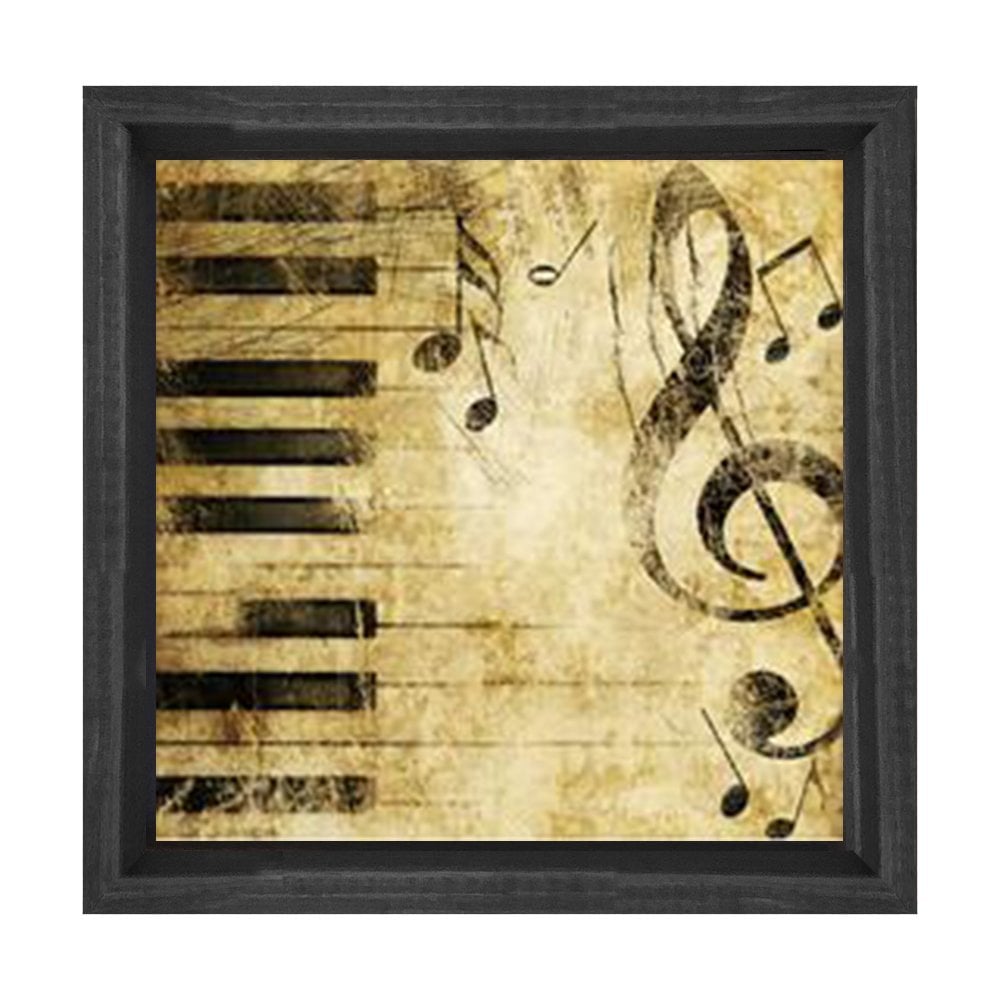 Nota ve Piyano Tablosu Siyah Ahşap Çerçeve - 50x50