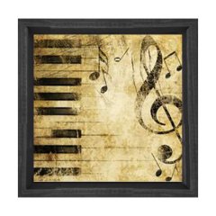 Nota ve Piyano Tablosu Siyah Ahşap Çerçeve - 60x60
