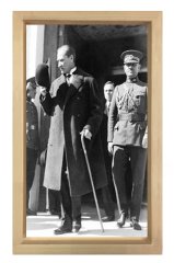 Atatürk Siyah Beyaz Tablosu Naturel Ahşap - 40x60