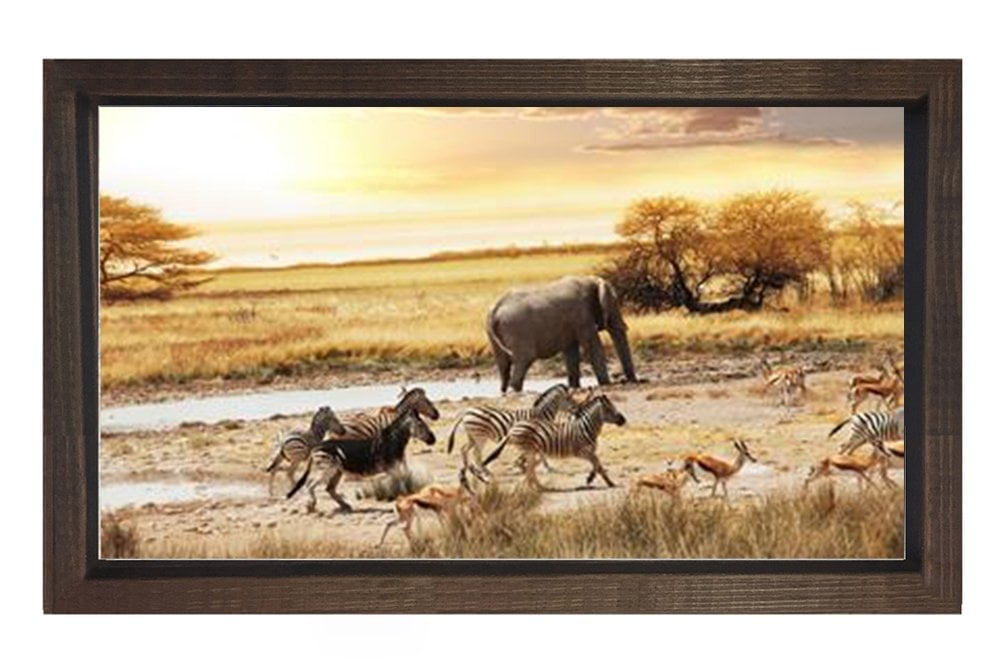 Zebra Ve Fil Tablosu Kahverengi Ahşap Çerçeve - 45x30