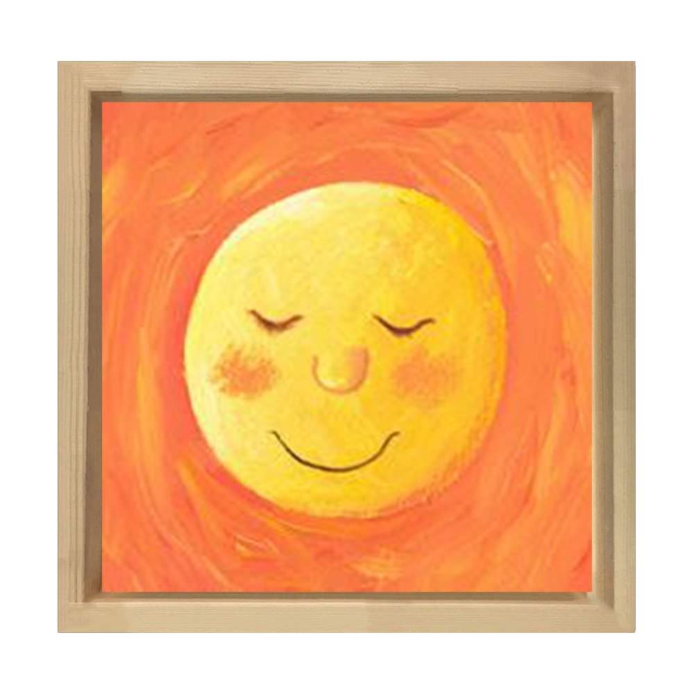 Güneş Gülen Tablosu Naturel Ahşap Çerçeve - 30x30