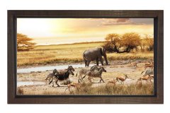 Zebra Ve Fil Tablosu Kahverengi Ahşap Çerçeve - 50x70