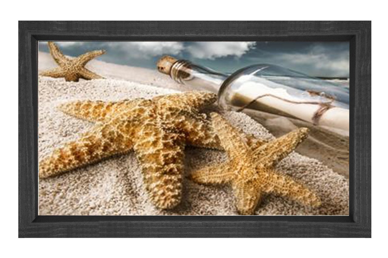 Deniz Yıldızları  Ve Şişe Tablosu Siyah Ahşap Çerçeve - 100x150